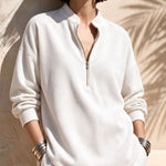 Women's Zip-Up Stand-Collar Long-Sleeve Loose-Fit Casual Corduroy Top