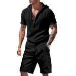 KZZ Men's Linen Hooded Two-Piece Set