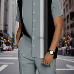 KZZ Men's Classic Striped Artistic Print Suit