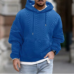 KZZ Men's Solid Color Textured Drawstring Hooded Sweatshirt