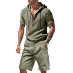 KZZ Men's Linen Hooded Two-Piece Set