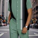 KZZ Men's Classic Striped Artistic Print Suit