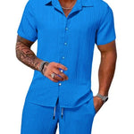 KZZ Men's Textured Crinkle Camping Shirt & Shorts Set