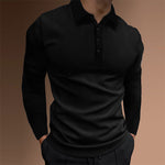 KZZ Men's Solid Color Button Polo Shirt, Regular Fit Casual Long Sleeve Top