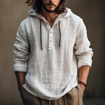 KZZ Men's Casual Long Sleeve Hooded Linen Shirt