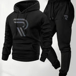 KZZ Men's sports two-piece hooded sweatshirt and pants set