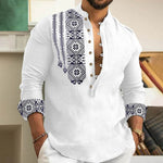 KZZ Men's Ethnic Pattern Casual Printed Half Button Shirt