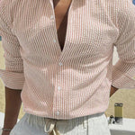 KZZ Men's Striped Print Long Sleeve Shirt, Casual Comfy Top