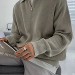 KZZ Men's Flannel Ribbed Turtleneck Half-Zip Sweater