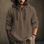KZZ Men's Casual Long Sleeve Hooded Linen Shirt