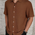 KZZ Men's Casual Button Down Textured Button Front Shirt
