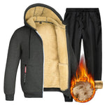 KZZ Two-piece Set Men's Solid Zip Up Hooded Jacket & Drawstring Waist Pants Set