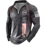 KZZ Men's American flag print long-sleeved polo shirt