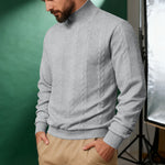 KZZ Men's solid color knitted jacquard turtleneck sweater