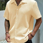 KZZ Men's Casual Button Down Textured Button Front Shirt
