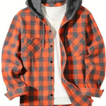 KZZ Plaid Patchwork Button Front Hooded Jacket