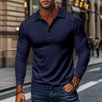 KZZ Men's Ribbed Texture Long Sleeve Polo Shirt
