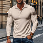 KZZ Men's Ribbed Texture Long Sleeve Polo Shirt