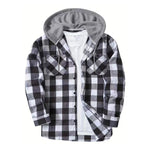 KZZ Plaid Patchwork Button Front Hooded Jacket
