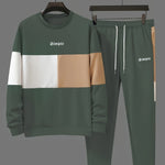 KZZ Men's Patchwork Letter Print Sweatshirt & Drawstring Waist Sweatpants Set