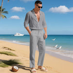 KZZ Men's Summer Linen Shirt & Pants Set