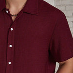 KZZ Men's Casual Button Down Textured Button Front Shirt