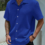 KZZ Men's Casual Button Down Textured Button Front Shirt