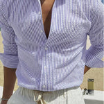 KZZ Men's Striped Print Long Sleeve Shirt, Casual Comfy Top