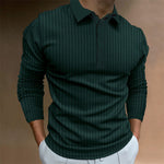 KZZ Men's Solid Color Button Polo Shirt, Regular Fit Casual Long Sleeve Top