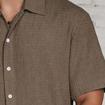 KZZ Men's Casual Button Down Textured Button Front Shirt
