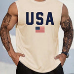 KZZ Men's Letter & Flag Print Round Neck Shirt