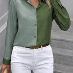 Casual Single-breasted Solid Color Color-blocked Long-sleeved Collared Shirt