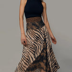 Vintage Zebra Print Patchwork Sleeveless Midi Dress