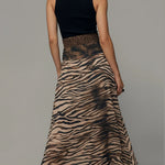 Vintage Zebra Print Patchwork Sleeveless Midi Dress