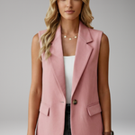 Women’s Sleeveless Blazer with Notch Collar and Pockets