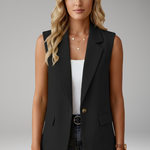 Women’s Sleeveless Blazer with Notch Collar and Pockets