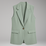 Women’s Sleeveless Blazer with Notch Collar and Pockets