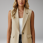 Women’s Sleeveless Blazer with Notch Collar and Pockets
