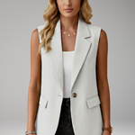 Women’s Sleeveless Blazer with Notch Collar and Pockets