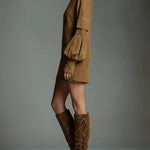 Vintage Loose Suede Turtleneck Mini Dress