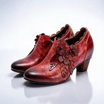 Women's Floral Leather Ankle Boots | Elegant Vintage Everyday Style