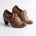 Women's Floral Leather Ankle Boots | Elegant Vintage Everyday Style