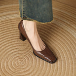 Women's Genuine Leather Block Heel Pumps | Elegant All-Day Comfort Style