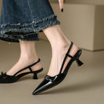 Women's Glossy Pointed Slingback Heels | Refined Office Fit