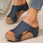 Women's Synthetic High Wedge Rivet Sandals | Bold Elevated Comfort Fit