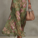 Green Floral Chiffon Halter Maxi Dress