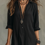 Soline™ | Long Black Maxi Dress with Buttons