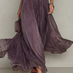 Purple Keyhole Neckline Chiffon Lace Trim Maxi Dress