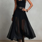 Black Sleeveless Tank Top With Tulle Skirt Maxi Dress(without belt)