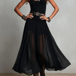 Black Sleeveless Tank Top With Tulle Skirt Maxi Dress(without belt)